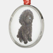 Poedel - zwarte speelgoed pup metalen ornament (Links)