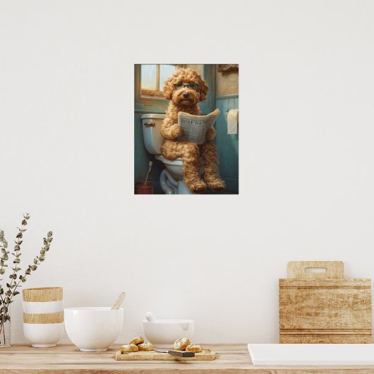 Poedelhond met behulp van de badkamer mat Poster (Keuken)