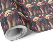 Poedelhond met kerstcadeaus open haard cadeaupapier (Rol Hoek)