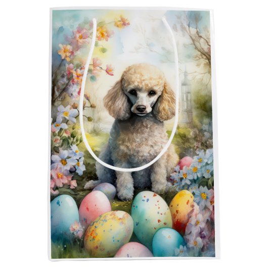 Poedelhond met paaseieren vakantie medium cadeauzakje (Voorkant)