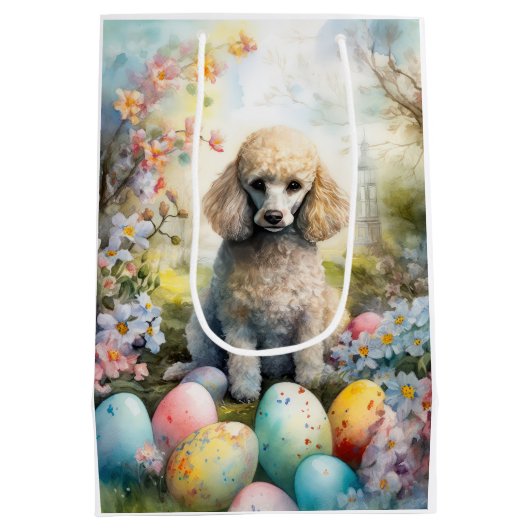 Poedelhond met paaseieren vakantie medium cadeauzakje (Achterkant)