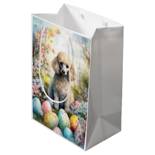 Poedelhond met paaseieren vakantie medium cadeauzakje (Achterkant Gekanteld)