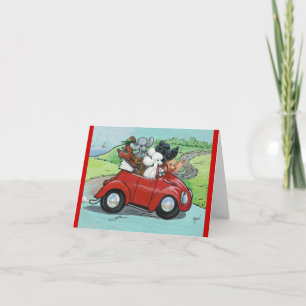 Poedels in  rood Cabriolet Kaart