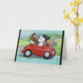 Poedels in rood Cabriolet Kaart (Gele Bloem)