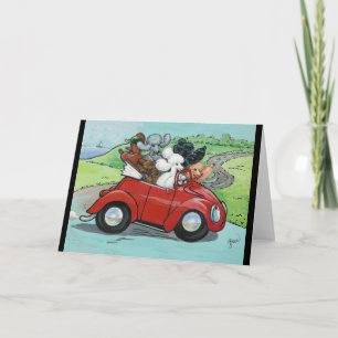 Poedels in  rood Cabriolet Kaart