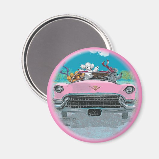 Poedels Roze Convertible Retro Print Magneet (Voorkant / Achterkant)