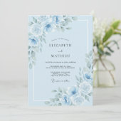 Poeder Azure Ranunculus Eucalyptus Bruiloft Kaart (Staand voorkant)