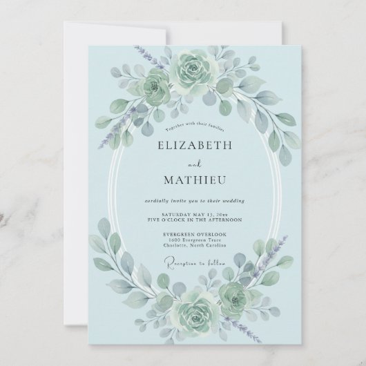 Poeder Azuur Eucalyptus Bruiloft Kaart (Voorkant)