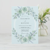 Poeder Azuur Eucalyptus Bruiloft Kaart (Staand voorkant)