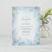 Poeder Azuur Gedempte Eucalyptus Bruiloft Kaart (Staand voorkant)