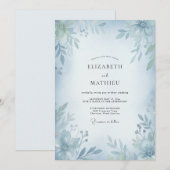 Poeder Azuur Gedempte Eucalyptus Bruiloft Kaart (Voorkant / Achterkant)