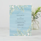 Poeder Azuur Loof Eucalyptus Bruiloft Kaart (Staand voorkant)