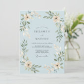 Poeder Azuurblauw Blad Bruiloft Kaart (Staand voorkant)