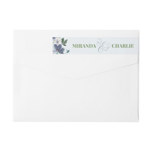 Poeder Blauw bruiloft omhulsel adres label (Achterkant)