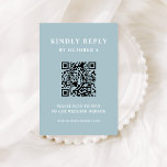 Poeder Blauw Elegant Tekst | QR-code bruiloft RSVP Kaartje<br><div class="desc">Deze minimalistische en elegante scanbare QR-code trouwreactiekaart is voorzien van moderne witte tekst op een lichte,  poederblauwe achtergrond,  voor een chique,  eenvoudige en stijlvolle look. Uw gasten kunnen eenvoudig de code scannen om uw trouwwebsite en rsvp online te bezoeken.</div>