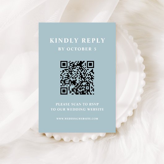 Poeder Blauw Elegant Tekst | QR-code bruiloft RSVP Kaartje