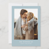 Poeder Blauw Elegante Tekst en Foto QR Code Bruilo Kaart (Voorkant)