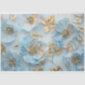 Poeder Blauw en Goud Bloemen Tissuepapier (Voorkant)