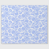 Poeder Blauw en Wit Bloemen Damast Cadeaupapier (Vlak)