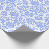Poeder Blauw en Wit Bloemen Damast Cadeaupapier (Hoek)