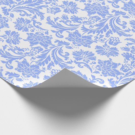 Poeder Blauw en Wit Bloemen Damast Cadeaupapier (Hoek)