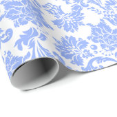 Poeder Blauw en Wit Bloemen Damast Cadeaupapier (Rol Hoek)