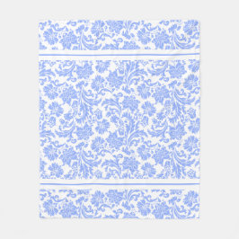 Poeder Blauw en Wit Bloemen Damast Fleece Deken