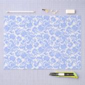 Poeder Blauw en Wit Bloemen Damast Tissuepapier (Craft)