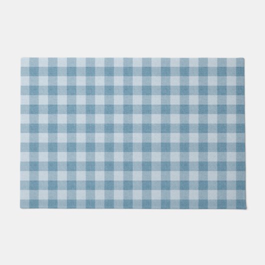Poeder Blauw Gingham Buffalo Geruit Linnen Textuur Deurmat (Voorkant)