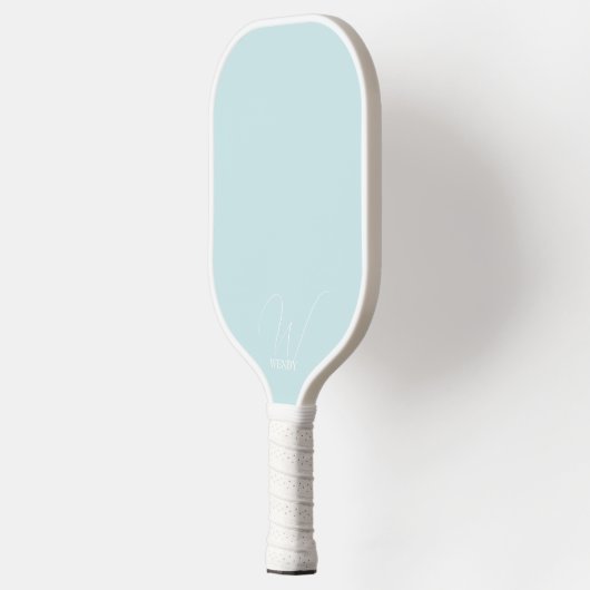 Poeder Blauw Monogram Pickleball Paddle met Naam (Links)