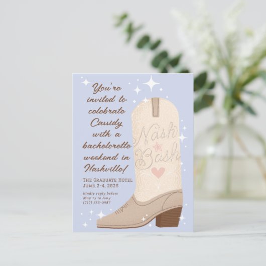 Poeder Blauw Nash Bash Cowgirl Boot Bachelorette Briefkaart (Staand voorkant)