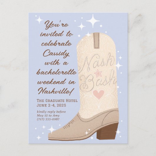 Poeder Blauw Nash Bash Cowgirl Boot Bachelorette Briefkaart (Voorkant)