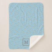 Poeder Blauw Schattige Kattenpatroon met Monogram Sherpa Deken (Voorkant)