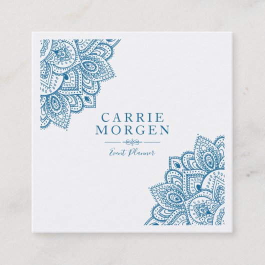 Poeder-Blauw  Tribal Mandal Corner Lijst Vierkante Visitekaartje (Voorkant)
