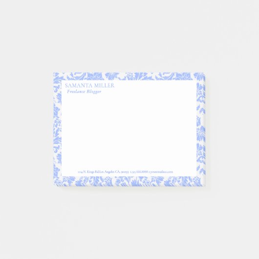 Poeder Blauw Wit Bloemen Damaskpatroon Post-it® Notes (Voorkant)