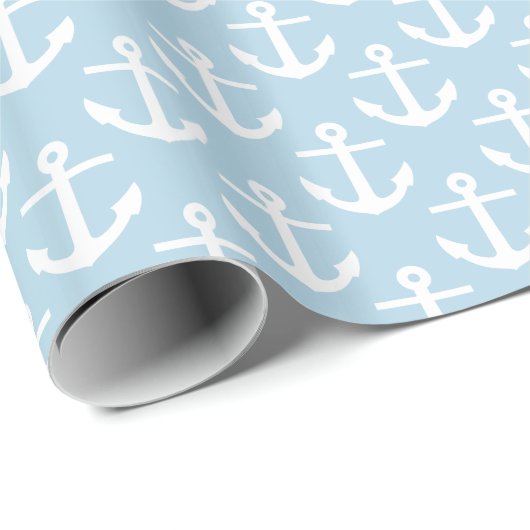 Poeder Blauw Wit Nautisch Ankerspatroon Cadeaupapier (Rol Hoek)