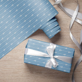 Poeder Blauw Wit Stokken en stippellijnen Patroon Cadeaupapier