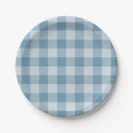 Poeder Blauwe Gingham Buffalo Geruite Linnen Textu Papieren Bordje