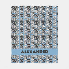 Poeder Blauwe Lacrosse Blokken van Stokken en Ball Fleece Deken