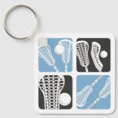 Poeder Blauwe Lacrosse Blokken van Stokken en Ball Sleutelhanger (Voorkant)