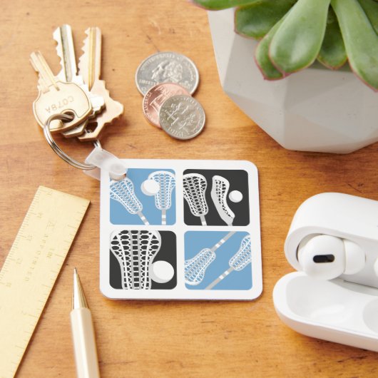 Poeder Blauwe Lacrosse Blokken van Stokken en Ball Sleutelhanger (Bureau)