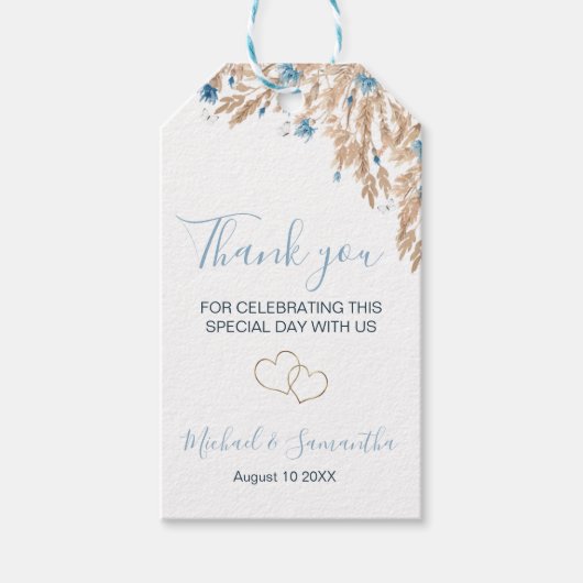 Poeder Blauwe Landvelden Bruiloft Cadeaulabel (Voorkant)