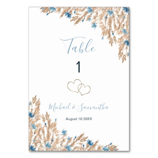 Poeder Blauwe Landvelden Bruiloft Kaart (Voorkant)