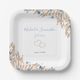 Poeder Blauwe Landvelden Bruiloft Papieren Bordje