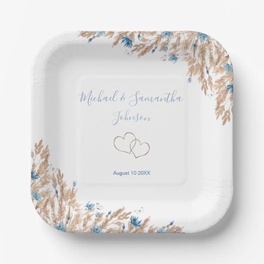 Poeder Blauwe Landvelden Bruiloft Papieren Bordje (Voorkant)