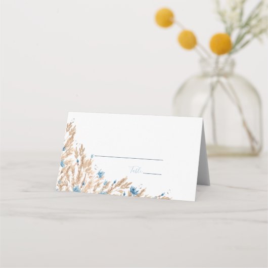 Poeder Blauwe Landvelden Bruiloft Plaatskaartje (Achterkant)