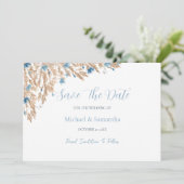 Poeder Blauwe Landvelden Bruiloft Save The Date (Staand voorkant)