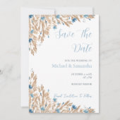 Poeder Blauwe Landvelden Bruiloft Save The Date (Voorkant)