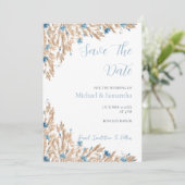 Poeder Blauwe Landvelden Bruiloft Save The Date (Staand voorkant)