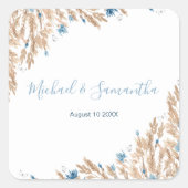 Poeder Blauwe Landvelden Bruiloft Vierkante Sticker (Voorkant)